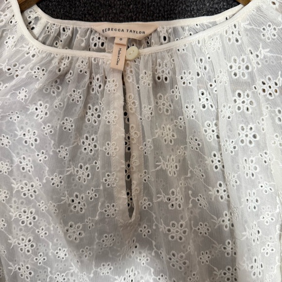 Rebecca Taylor Off White Silk Eyelet Blouse, Women’s 8 - Picture 4 of 8